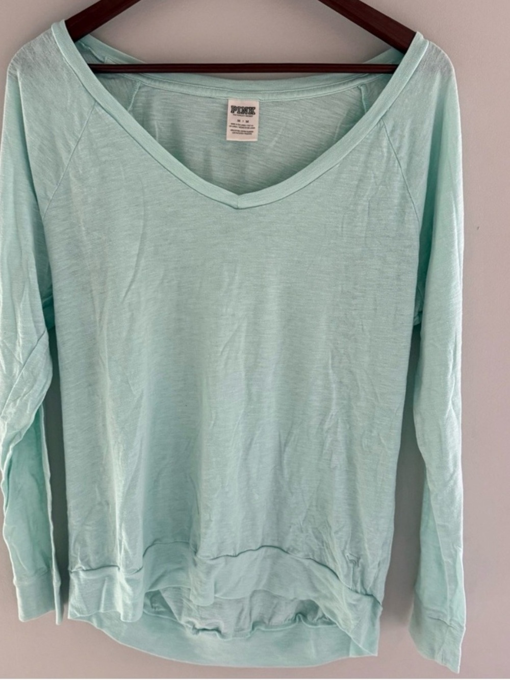 PINK Victoria's Secret Mint Long Sleeve V-Neck Top